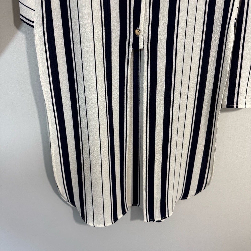 Frank Lyman Longline Striped Blouse Sz 6 White Blue Side Slit Shirt Office EUC - Picture 4 of 10